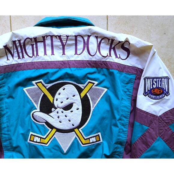 STARTER Other - Anaheim Mighty Ducks 90s NUTMEG puffer Campri jacket XL teal purple NHL vintage